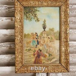 2 Tableaux Scène Galante Homme Femme Parc Château Jardin XVIII Cadre bois Doré