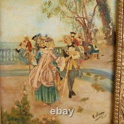 2 Tableaux Scène Galante Homme Femme Parc Château Jardin XVIII Cadre bois Doré