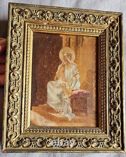 2 peintures religieuses sur panneau bois cadre doré MATER AMABILIS & MARIA VIRGO