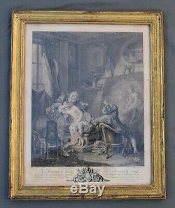 ANCIEN CADRE LOUIS XVI EN bois stuqué doré XVIII/XIX ème avec gravure
