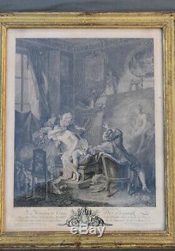 ANCIEN CADRE LOUIS XVI EN bois stuqué doré XVIII/XIX ème avec gravure