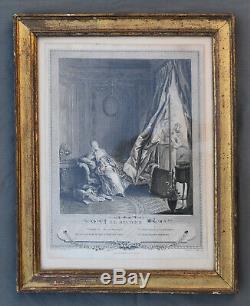 ANCIEN CADRE LOUIS XVI EN bois stuqué doré XVIII/XIX ème avec gravure LE BOUDOIR