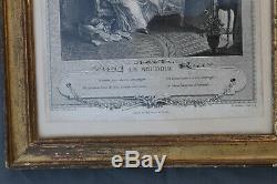 ANCIEN CADRE LOUIS XVI EN bois stuqué doré XVIII/XIX ème avec gravure LE BOUDOIR
