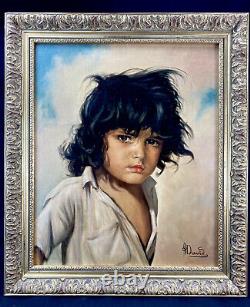 ANDRE DAVID (XIX-XXème) SUPERBE PORTRAIT D'ENFANT SIGNE H/T CADRE BOIS DORE 1950