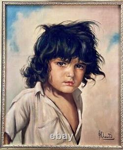 ANDRE DAVID (XIX-XXème) SUPERBE PORTRAIT D'ENFANT SIGNE H/T CADRE BOIS DORE 1950