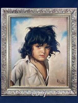 ANDRE DAVID (XIX-XXème) SUPERBE PORTRAIT D'ENFANT SIGNE H/T CADRE BOIS DORE 1950