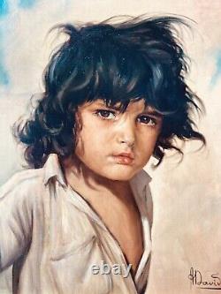 ANDRE DAVID (XIX-XXème) SUPERBE PORTRAIT D'ENFANT SIGNE H/T CADRE BOIS DORE 1950