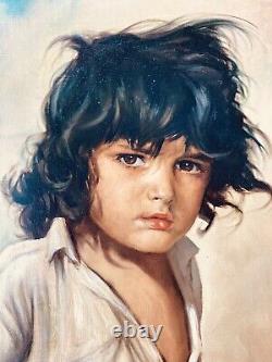 ANDRE DAVID (XIX-XXème) SUPERBE PORTRAIT D'ENFANT SIGNE H/T CADRE BOIS DORE 1950