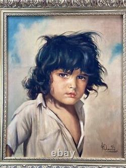 ANDRE DAVID (XIX-XXème) SUPERBE PORTRAIT D'ENFANT SIGNE H/T CADRE BOIS DORE 1950