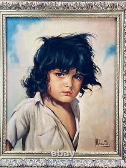 ANDRE DAVID (XIX-XXème) SUPERBE PORTRAIT D'ENFANT SIGNE H/T CADRE BOIS DORE 1950