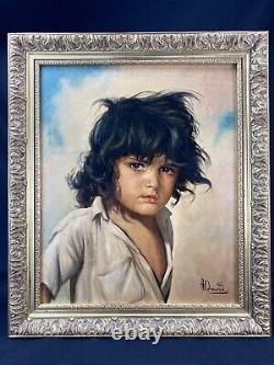 ANDRE DAVID (XIX-XXème) SUPERBE PORTRAIT D'ENFANT SIGNE H/T CADRE BOIS DORE 1950