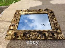 Ancien Cadre Bois Sculpté Doré Italie feuillure 24 cm x 18 cm frame photo Miroir