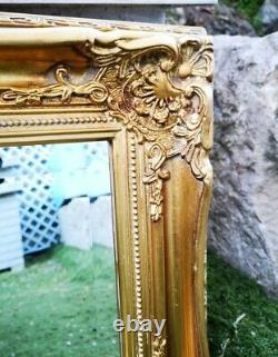 Ancien Magnifique Miroir Biseauté Avec Cadre En Bois Doré Sculpté 35 x 40 cm