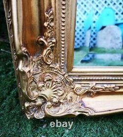 Ancien Magnifique Miroir Biseauté Avec Cadre En Bois Doré Sculpté 35 x 40 cm