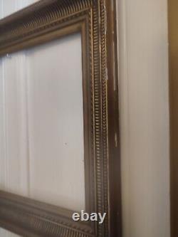 Ancien cadre à canaux bois stuqué doré 57 x 69 cm rangs de perle et godrons