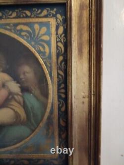 Ancien cadre bois doré avec reproduction La vierge à la chaise d'après Raphaël