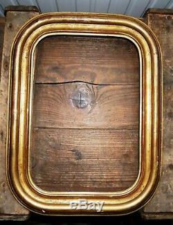 Ancien cadre en bois plâtré doré, angles arrondis, Louis Philippe, 47/36, XIXe