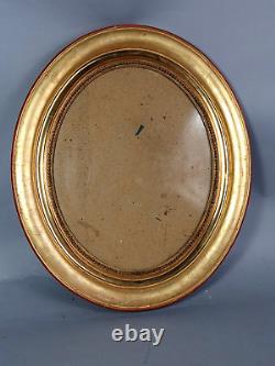 Ancien cadre oval perlé bois stuc doré 52,5x45,5 feuillure 40x32 cm +verre SB
