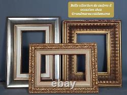 Ancien cadre oval perlé bois stuc doré 52,5x45,5 feuillure 40x32 cm +verre SB
