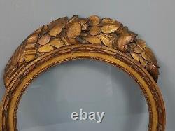 Ancien cadre rond style Louis XVI bois sculpté doré 30x26,5 feuillure 23 cm SB