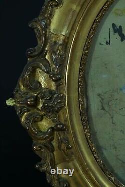 Ancien cadre tableau dessin Pastel ovale 19 ème feuille d'or bois doré