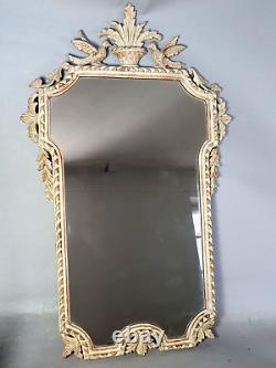 Ancien miroir bois sculpté cérusé décor colombes style Louis XVI 85x53 cm SB572