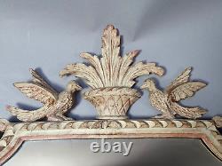 Ancien miroir bois sculpté cérusé décor colombes style Louis XVI 85x53 cm SB572