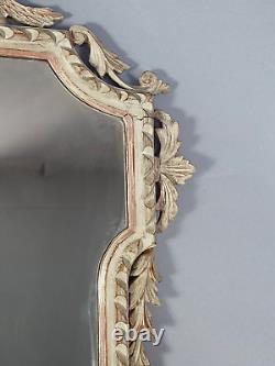 Ancien miroir bois sculpté cérusé décor colombes style Louis XVI 85x53 cm SB572