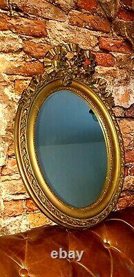 Ancien miroir ovale cadre bois stuc 42x68cms complet