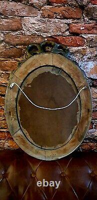 Ancien miroir ovale cadre bois stuc 42x68cms complet