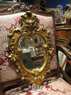 Ancien petit miroir glace cadre bois doré st regence epok 1960 angelot