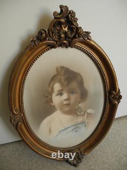 Ancien portrait photographie enfant cadre bois doré stuc antique french photo