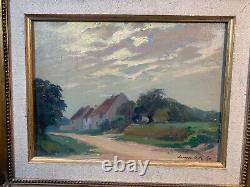 Ancien tableau huile sur panneau signé Jacques Billé daté 1934 cadre bois doré