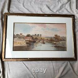 Aquarelle Paysage De Riviere Ecosse 19 Eme Siecle Cadre Bois Dore Inv 11871