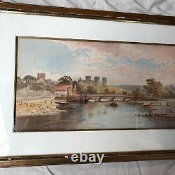 Aquarelle Paysage De Riviere Ecosse 19 Eme Siecle Cadre Bois Dore Inv 11871