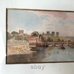 Aquarelle Paysage De Riviere Ecosse 19 Eme Siecle Cadre Bois Dore Inv 11871