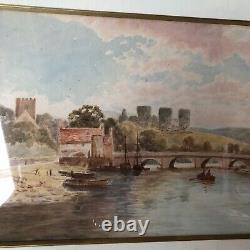 Aquarelle Paysage De Riviere Ecosse 19 Eme Siecle Cadre Bois Dore Inv 11871