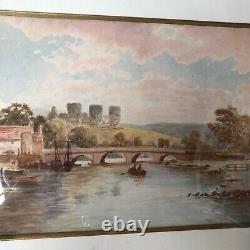 Aquarelle Paysage De Riviere Ecosse 19 Eme Siecle Cadre Bois Dore Inv 11871