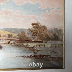 Aquarelle Paysage De Riviere Ecosse 19 Eme Siecle Cadre Bois Dore Inv 11871