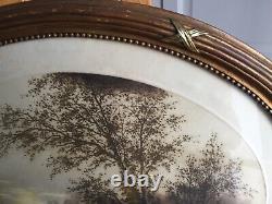 Aquatinte début XXème Paysage Très beau cadre ovale en bois doré 52x70