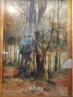 CADRE XIXème BOIS doré P. SOUTY Fils. 83 x 66 Forêt AQUARELLE ou GOUACHE signée