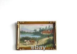 Cadre Ancien Bois Dore Peinture Huile Scene Animee Cheval