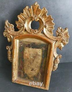 Cadre Canon dAutel bois sculpté Doré feuille d'or fin XVIIIe page d'Evangile