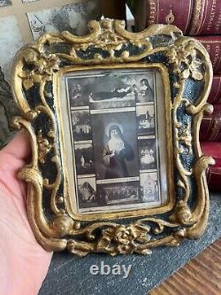 Cadre Stuck & Bois Doré Polychrome Fleurs & Entrelacs Antique Frame