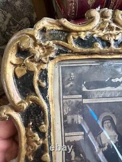 Cadre Stuck & Bois Doré Polychrome Fleurs & Entrelacs Antique Frame