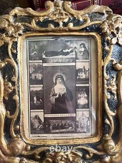 Cadre Stuck & Bois Doré Polychrome Fleurs & Entrelacs Antique Frame