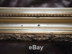 Cadre XIXème bois & stuc doré Frise lauriers & perles 80x46,6 Marine Fleurs