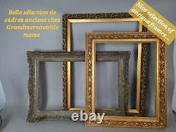 Cadre ancien 47x36,3 cm feuillure 40x30 cm bois stuc dorure d'origine C019