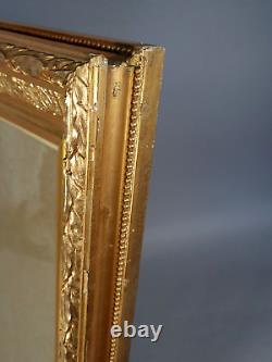 Cadre ancien 55x48 feuillure 42x36 cm bois stuc doré feuille d'or + verre 3SB