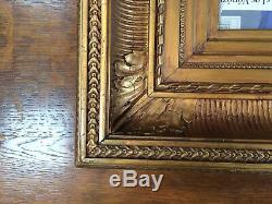 Cadre ancien à clés bois et stuc doré XIX° format feuillure 24,5cm 45,5cm